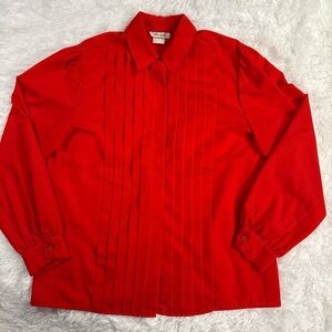 Elegant Red Women's Pleated Blouse